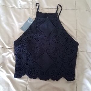 NWT Abercrombie Black Crochet Lace Halter Top